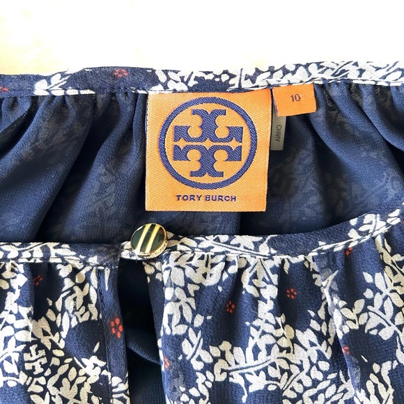 Tory Burch Womens Silk Blouse Blue Floral Long Sleeve Button Cuff Keyhole Neck - Picture 3 of 12